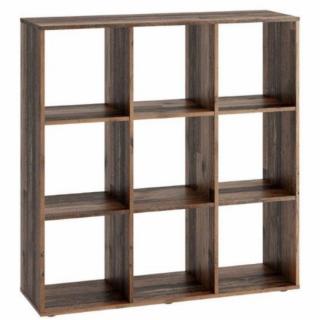 Bibliothèque design carrée MONTPELLIER coloris bois vieilli old style foncé 2 plateaux fixes 9 casiers Bibliothèque design carrée MONTPELLIER coloris bois vieilli old style foncé 2 plateaux fixes 9 casiers